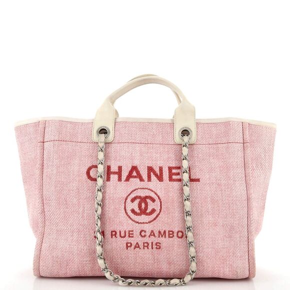 Chanel Handbags - Chanel Deauville Tote Raffia Medium Pink